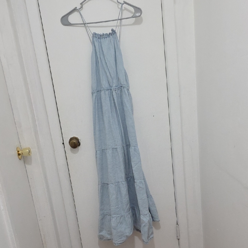 Zara Pale Blue Sleeveless Tiered Dress
